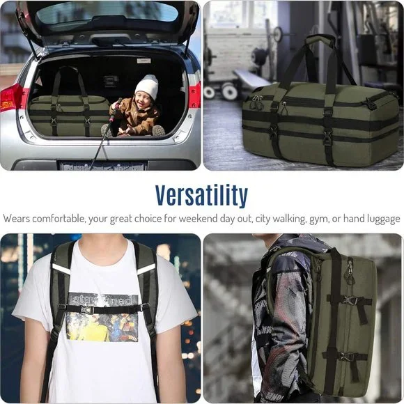 38L Travel Max Duffel Bag 20" Carry On Backpack-Duffel Hybrid Bag (Army … - Picture 3 of 8